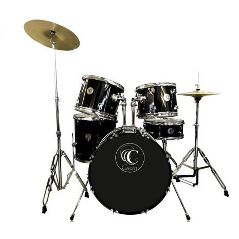 Bateria Concert color Negra de 5 piezas y banco